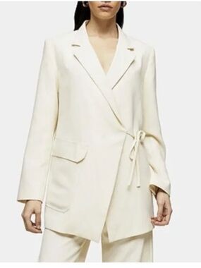 Topshop Cream Wrap Blazer with Side Tie